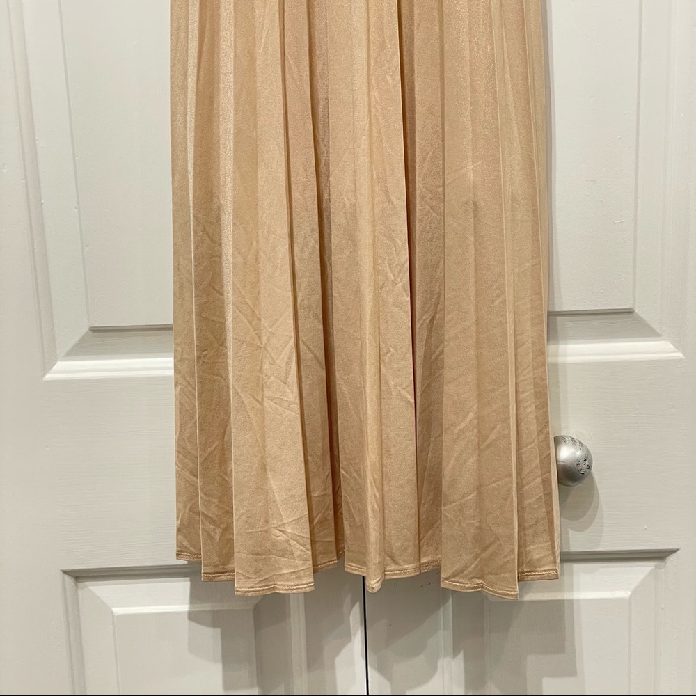 sold-Kenedik Dress Womens Large Gold Pleated Formal Cocktail A Line - Picture 10 of 13